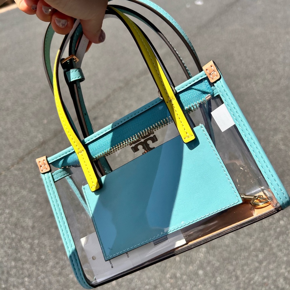 Tory Burch Transparent Mini Bag with Aqua and Yellow Details - Picture 13 of 15